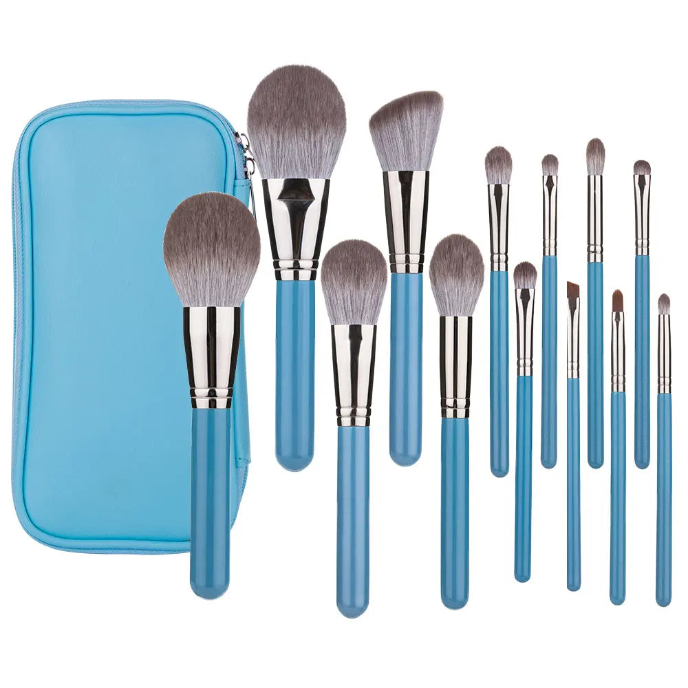13pcs Makeup Brushes Set with Leather Bag Foundation Powder Blush Eyeshadow Eyebrow Brush Soft Hair Cosmetic Makeup Tool