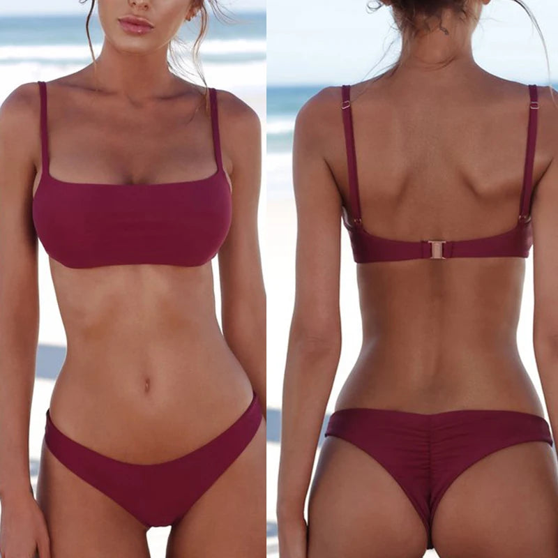 Bikini basic Femme Bandeau Push-Up – Bas Taille Mi-Haute | 19 Coloris