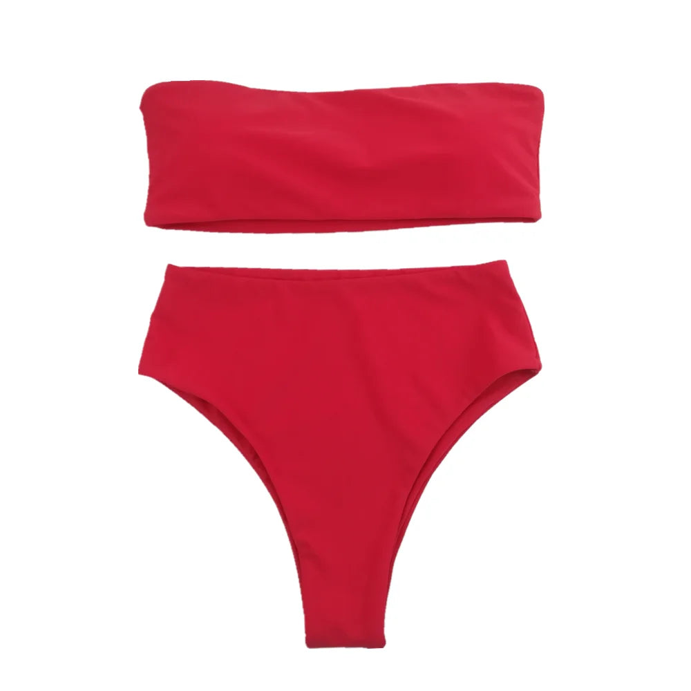 Bikini Deux Pièces Femme – Haut Bandeau & Bas Taille Mi-Haute