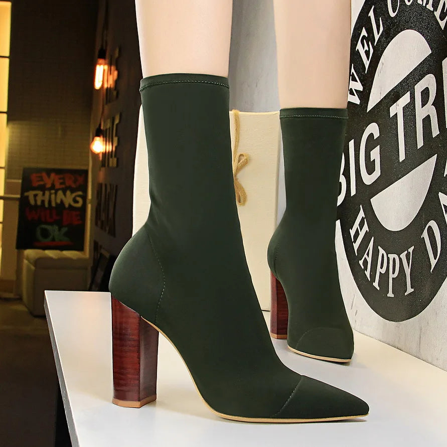 Bottines Chaussettes Femme – Bout Pointu & Talon Carré