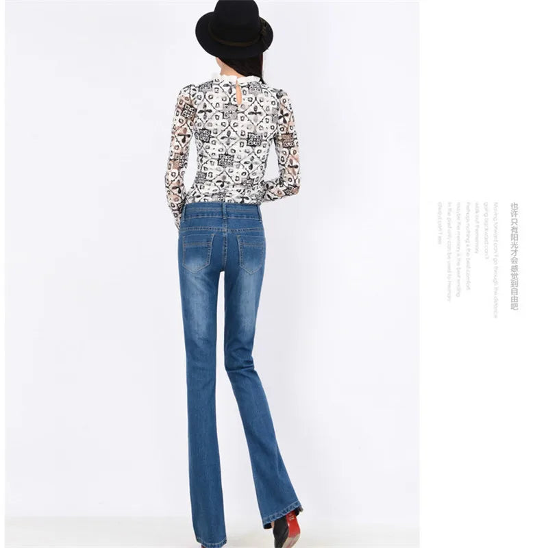 Jean flare slim femme Taille haute, coupe oversized stretch