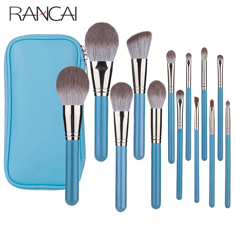 13pcs Makeup Brushes Set with Leather Bag Foundation Powder Blush Eyeshadow Eyebrow Brush Soft Hair Cosmetic Makeup Tool