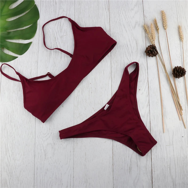 Bikini basic Femme Bandeau Push-Up – Bas Taille Mi-Haute | 19 Coloris