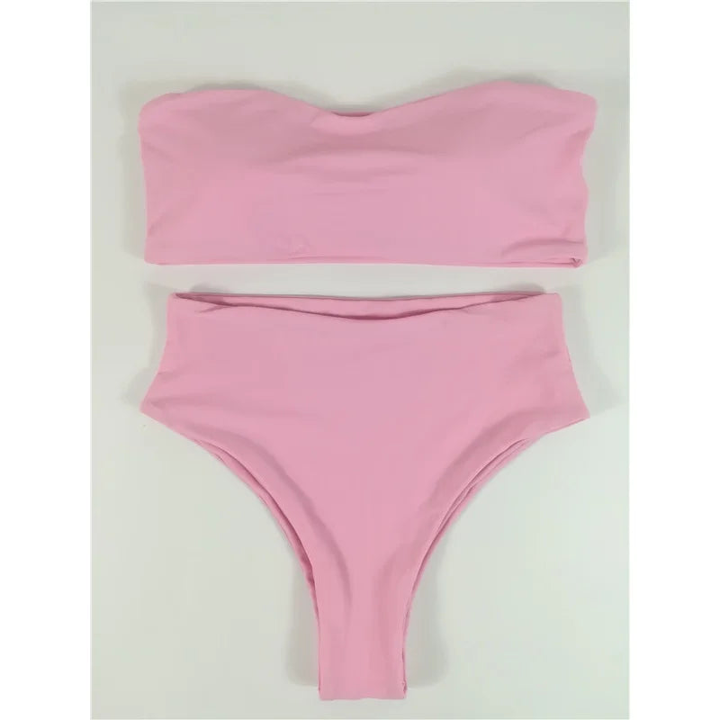 Bikini Deux Pièces Femme – Haut Bandeau & Bas Taille Mi-Haute