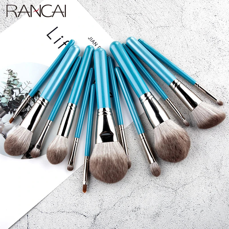 13pcs Makeup Brushes Set with Leather Bag Foundation Powder Blush Eyeshadow Eyebrow Brush Soft Hair Cosmetic Makeup Tool