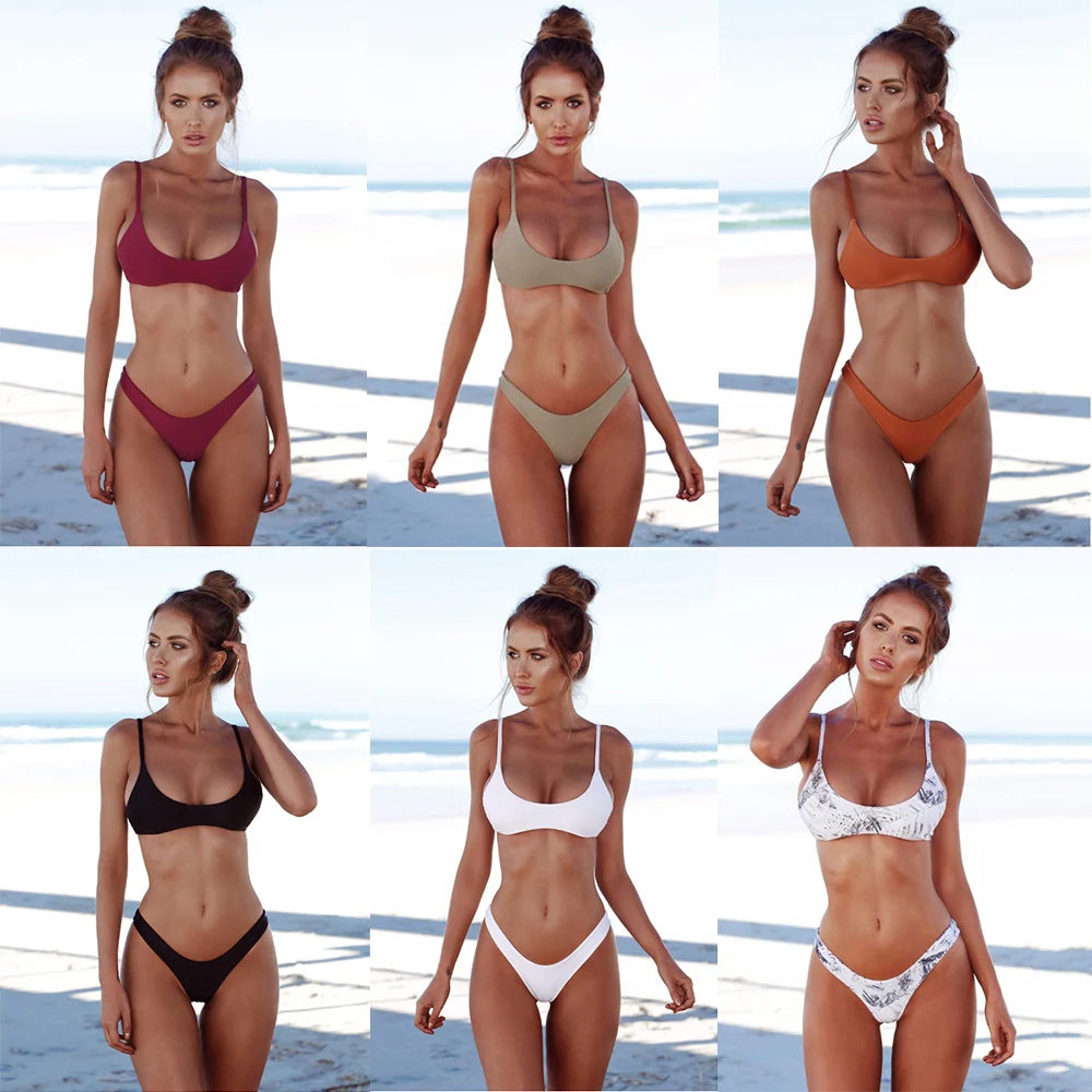 Bikini basic Femme Bandeau Push-Up – Bas Taille Mi-Haute | 19 Coloris