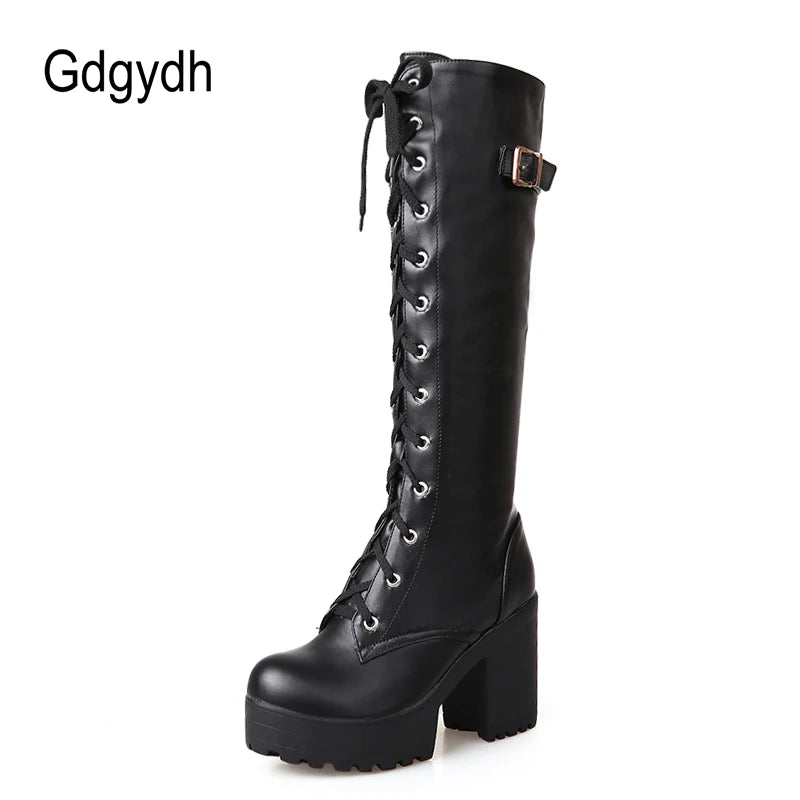 Bottes Hautes Femme – Lacets, Talon Carré