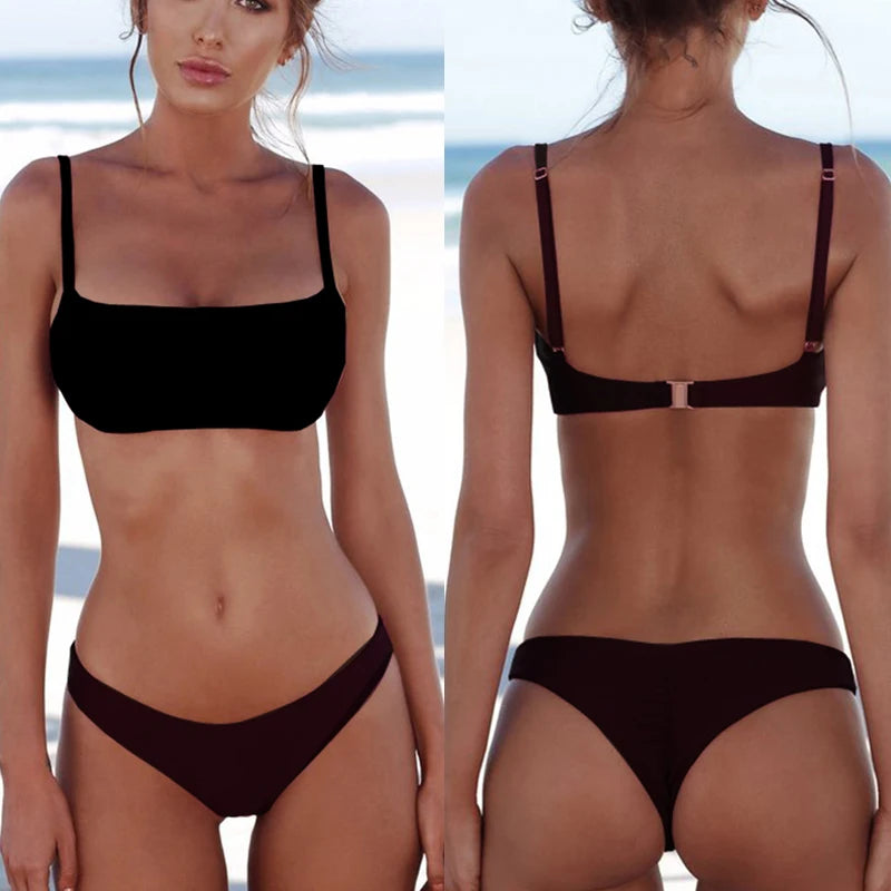 Bikini basic Femme Bandeau Push-Up – Bas Taille Mi-Haute | 19 Coloris