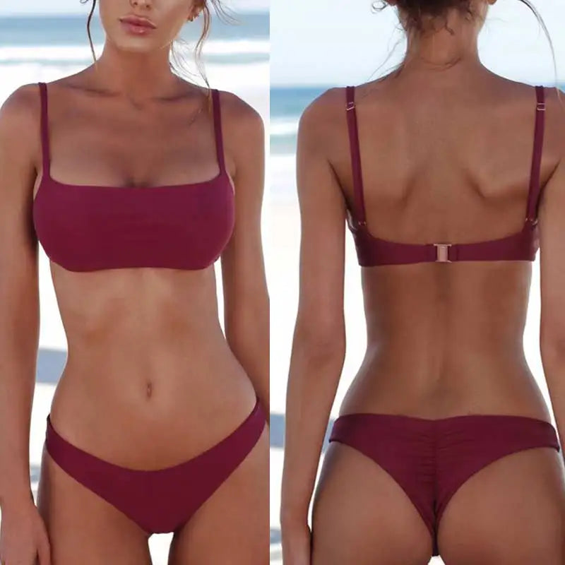 Bikini basic Femme Bandeau Push-Up – Bas Taille Mi-Haute | 19 Coloris