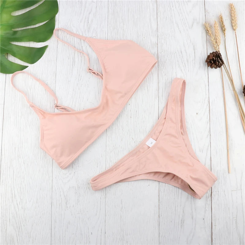 Bikini basic Femme Bandeau Push-Up – Bas Taille Mi-Haute | 19 Coloris