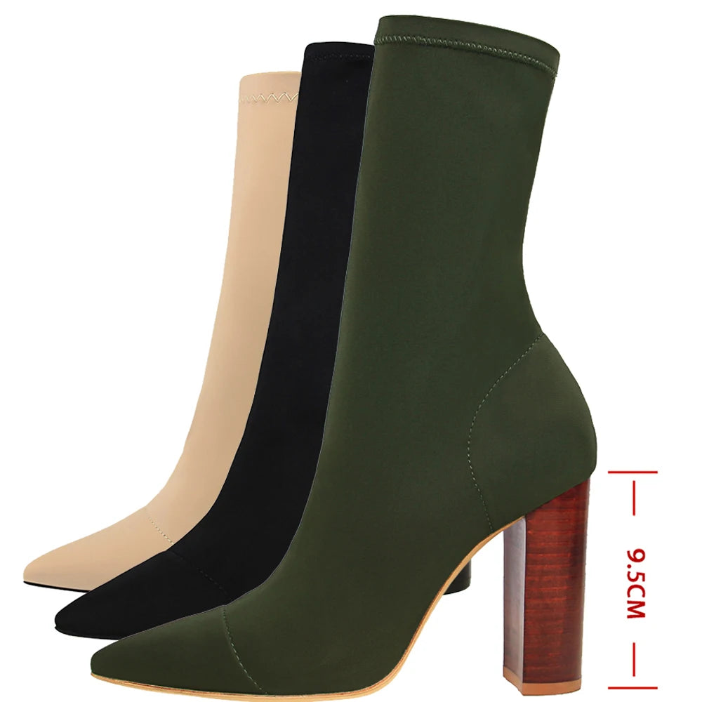Bottines Chaussettes Femme – Bout Pointu & Talon Carré