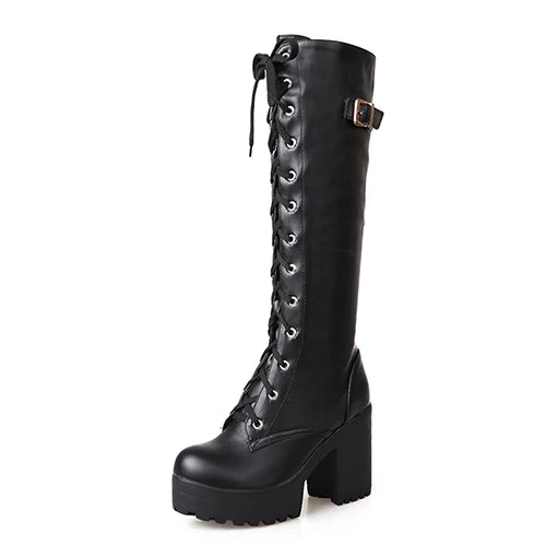 Bottes Hautes Femme – Lacets, Talon Carré