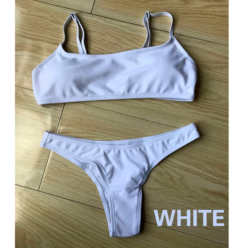 Bikini basic Femme Bandeau Push-Up – Bas Taille Mi-Haute | 19 Coloris