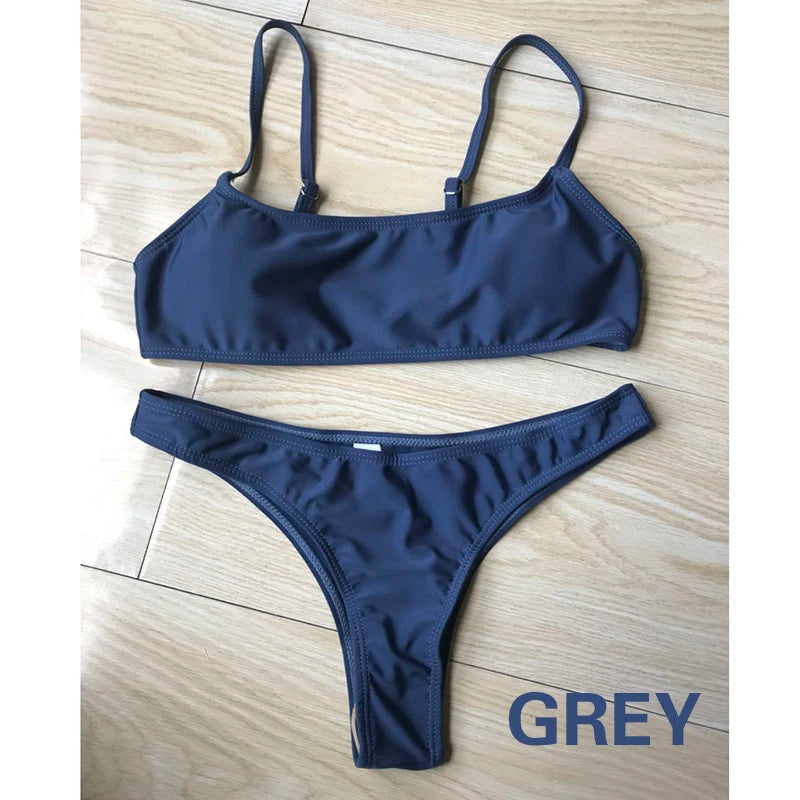 Bikini basic Femme Bandeau Push-Up – Bas Taille Mi-Haute | 19 Coloris