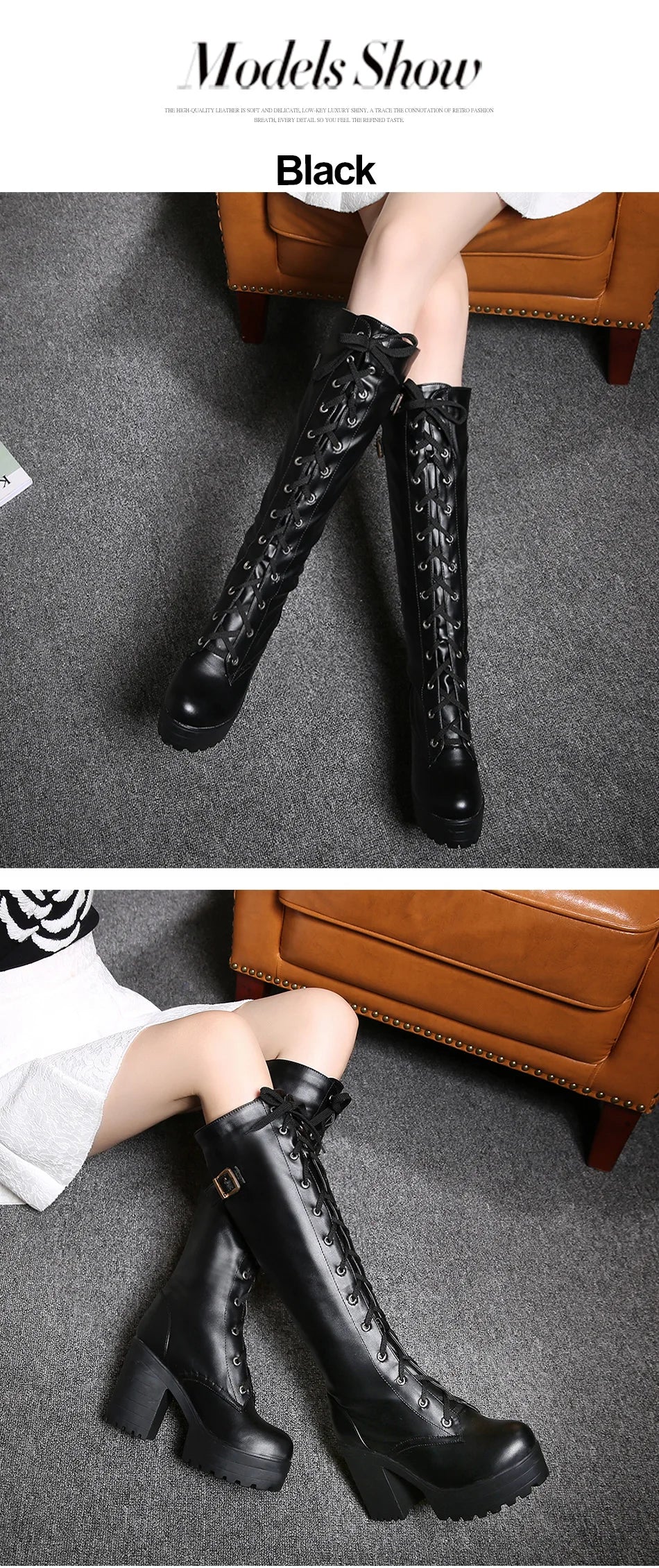 Bottes Hautes Femme – Lacets, Talon Carré