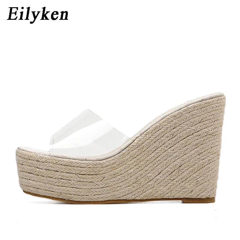Sandales Compensées Femme  – PVC Transparent & Talon Haut