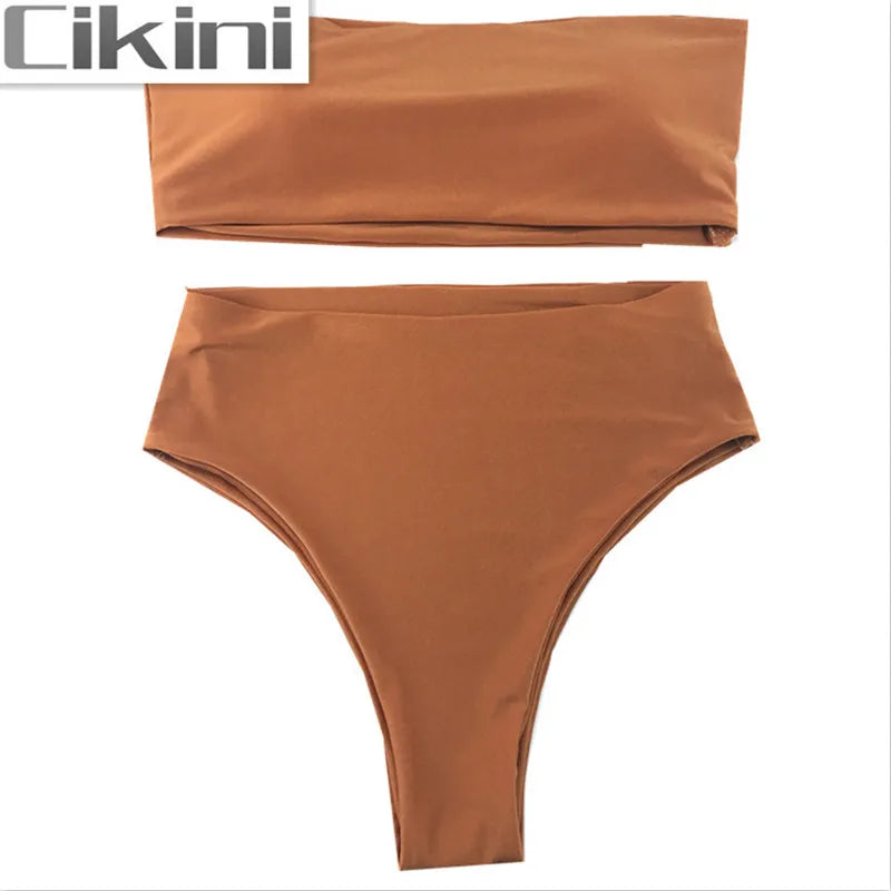 Bikini Deux Pièces Femme – Haut Bandeau & Bas Taille Mi-Haute
