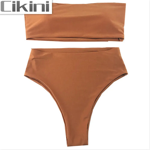 Bikini Femme Haut Bandeau & Bas Taille Mi-Haute – 9 Coloris XS à XL