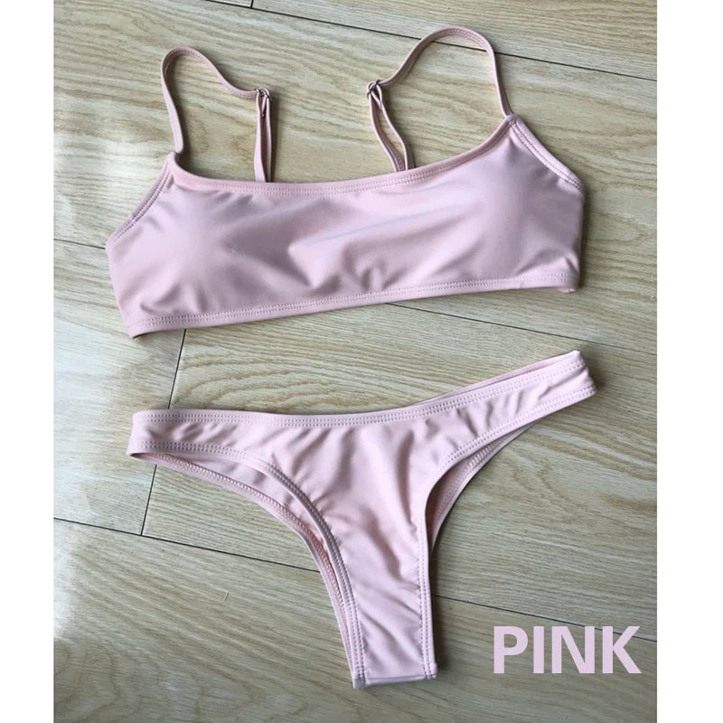 Bikini basic Femme Bandeau Push-Up – Bas Taille Mi-Haute | 19 Coloris