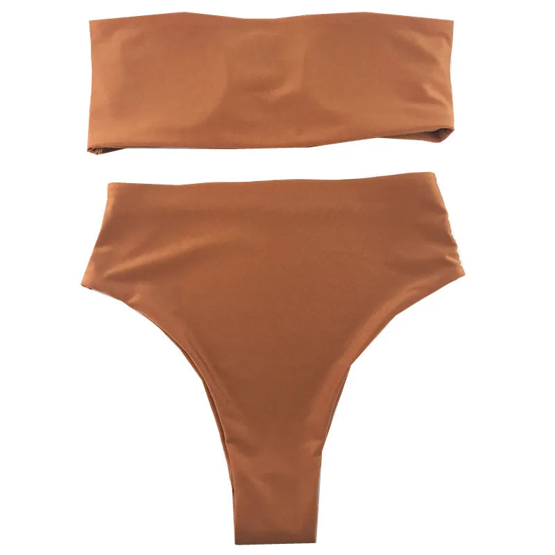Bikini Deux Pièces Femme – Haut Bandeau & Bas Taille Mi-Haute