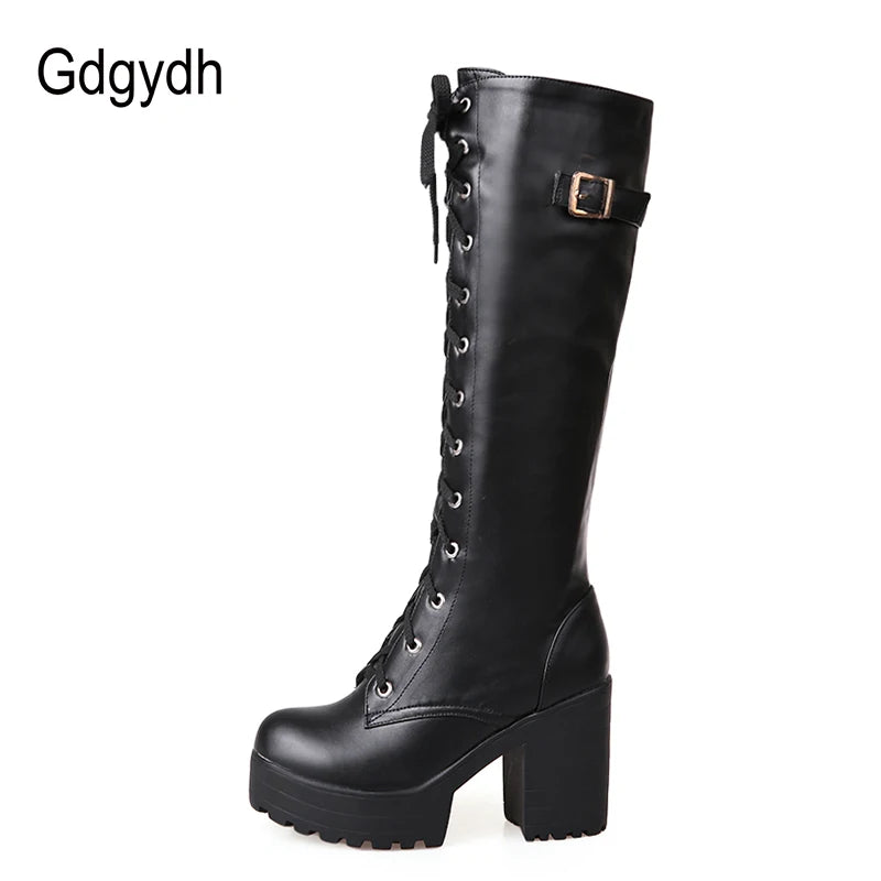 Bottes Hautes Femme – Lacets, Talon Carré