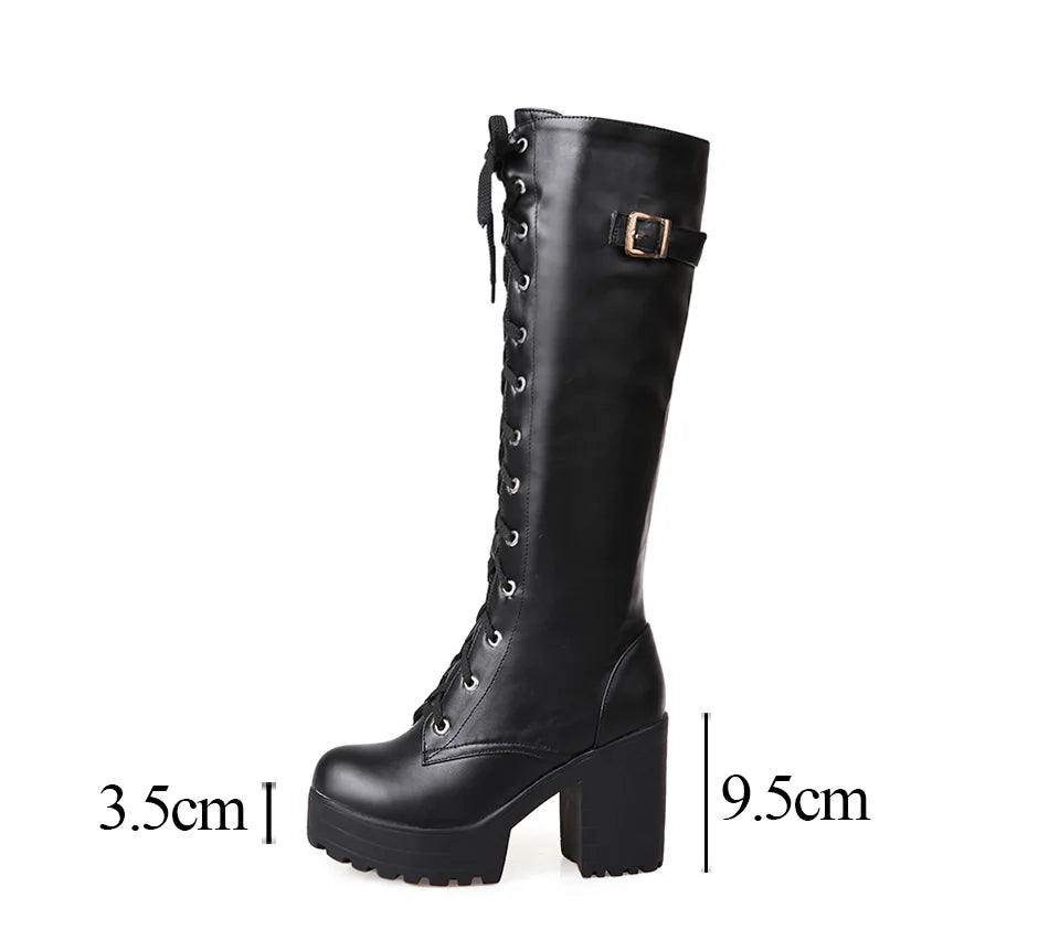 Bottes Hautes Femme – Lacets, Talon Carré