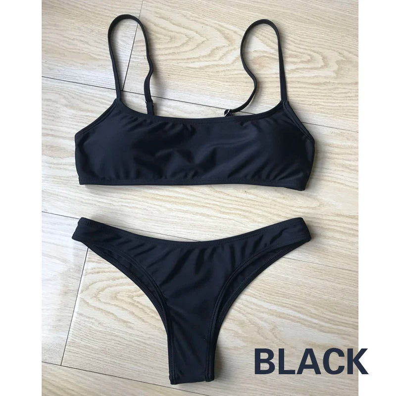 Bikini basic Femme Bandeau Push-Up – Bas Taille Mi-Haute | 19 Coloris