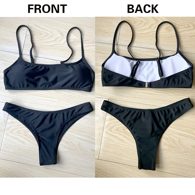 Bikini basic Femme Bandeau Push-Up – Bas Taille Mi-Haute | 19 Coloris