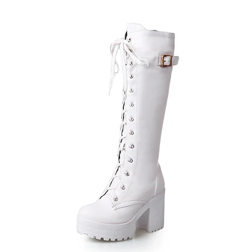 Bottes Hautes Femme – Lacets, Talon Carré