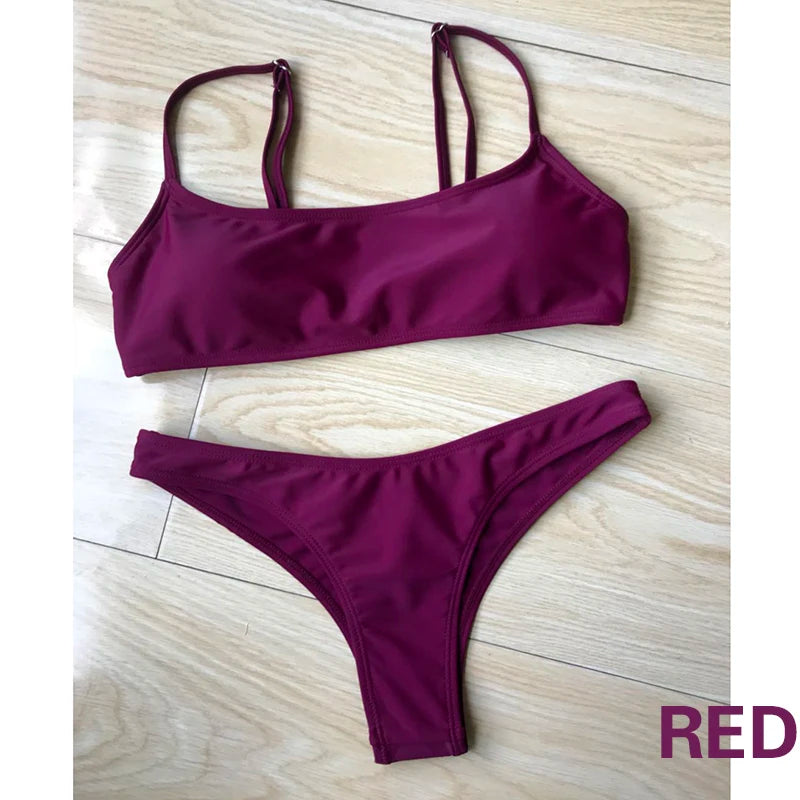 Bikini basic Femme Bandeau Push-Up – Bas Taille Mi-Haute | 19 Coloris