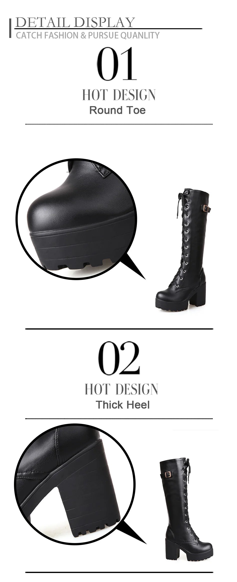 Bottes Hautes Femme – Lacets, Talon Carré