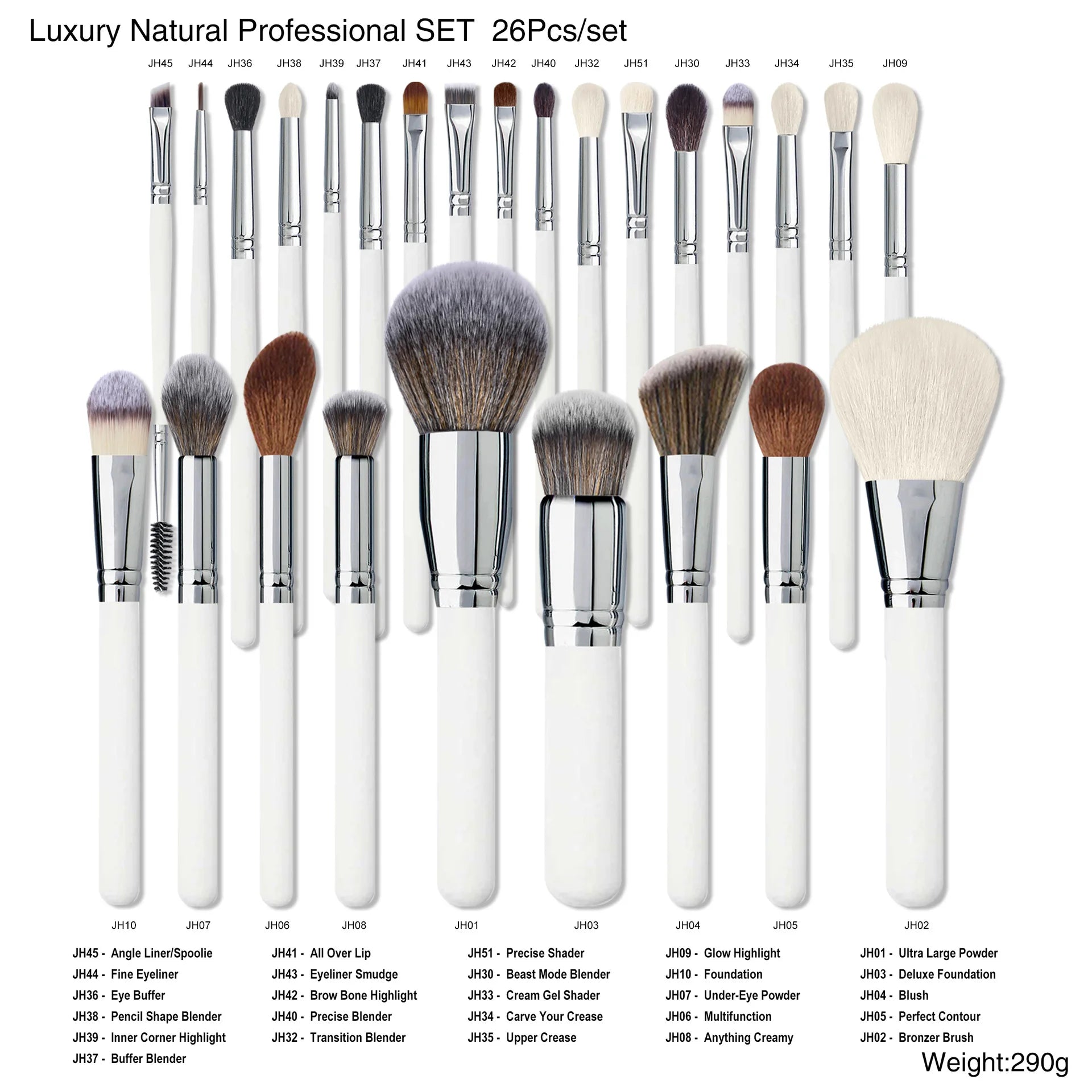 Set de 30 Pinceaux Maquillage Professionnels – Manche Blanc