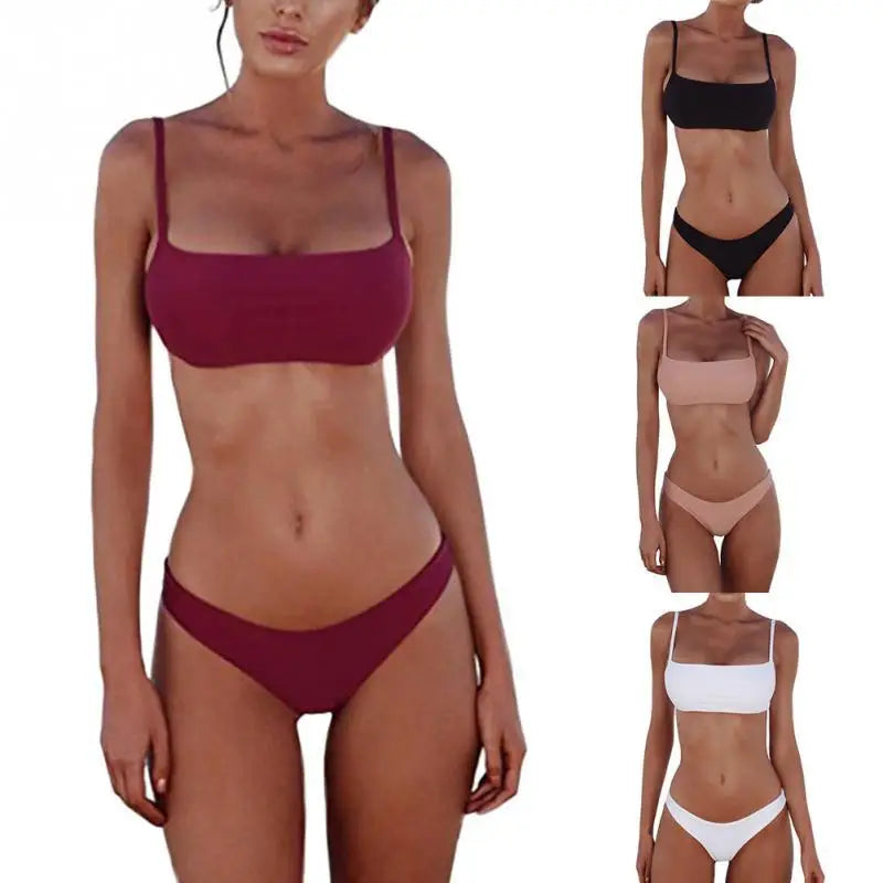 Bikini basic Femme Bandeau Push-Up – Bas Taille Mi-Haute | 19 Coloris