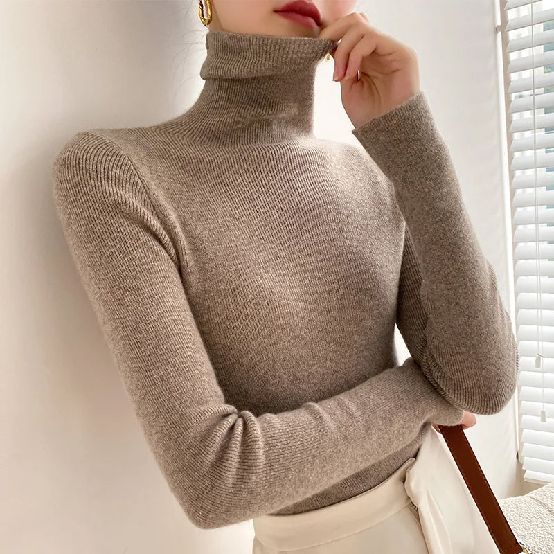Pull femme col roulé  Maille cachemire, manches longues, chaud et tendance