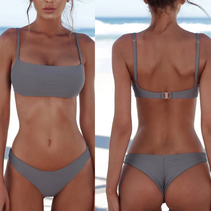 Bikini basic Femme Bandeau Push-Up – Bas Taille Mi-Haute | 19 Coloris