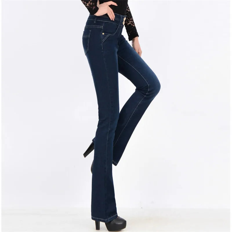 Jean flare slim femme Taille haute, coupe oversized stretch