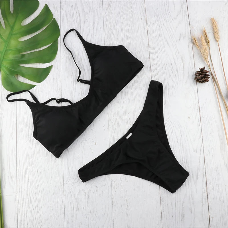 Bikini basic Femme Bandeau Push-Up – Bas Taille Mi-Haute | 19 Coloris