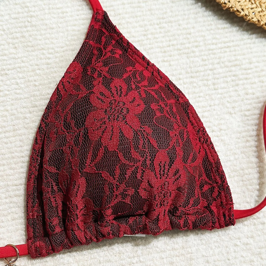 Bikini  3 Pièces – Dentelle Contrastée & Style Brésilien -plusieurs coloris