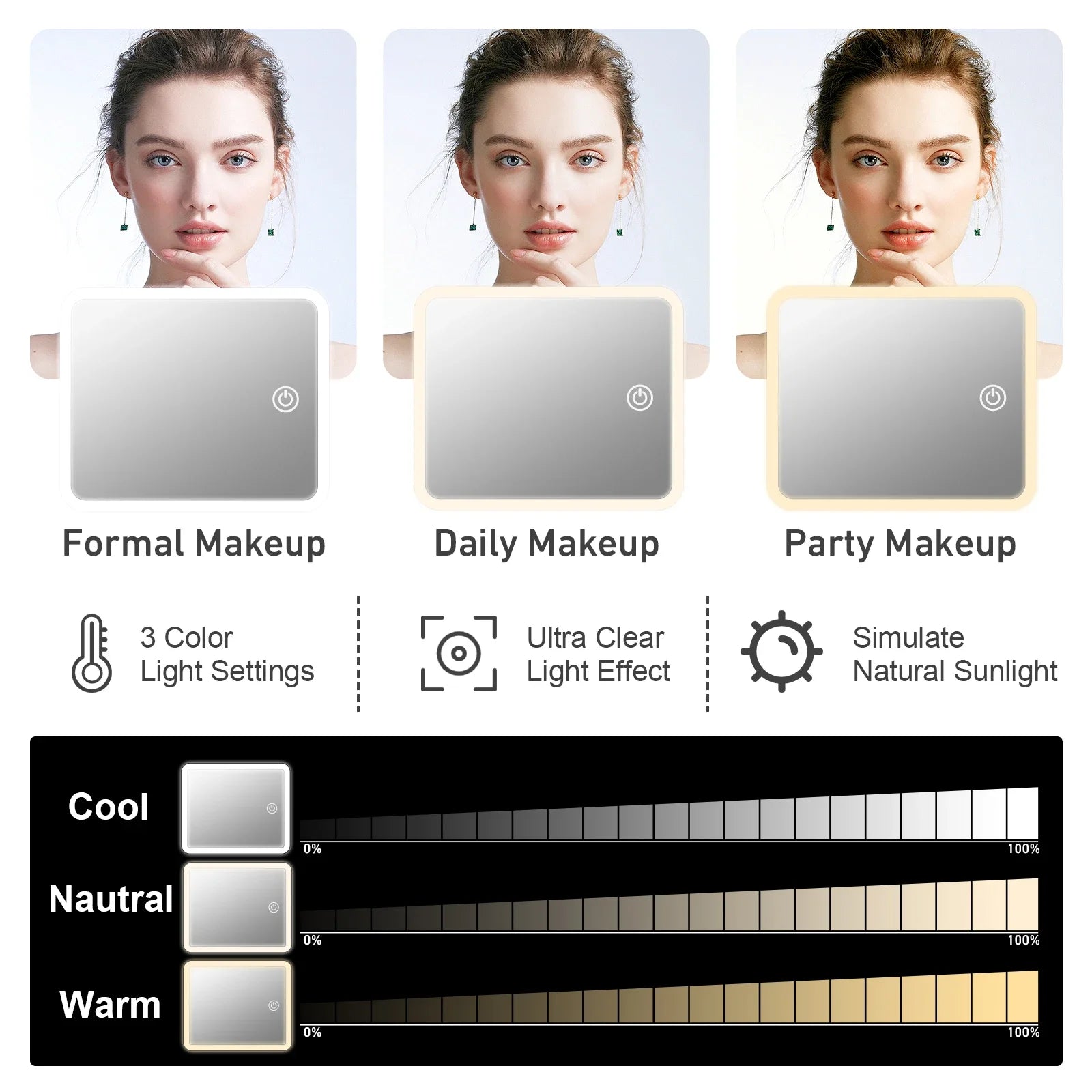 Trousse de maquillage voyage éclairée LED – Miroir intégré, rechargeable USB 10 coloris