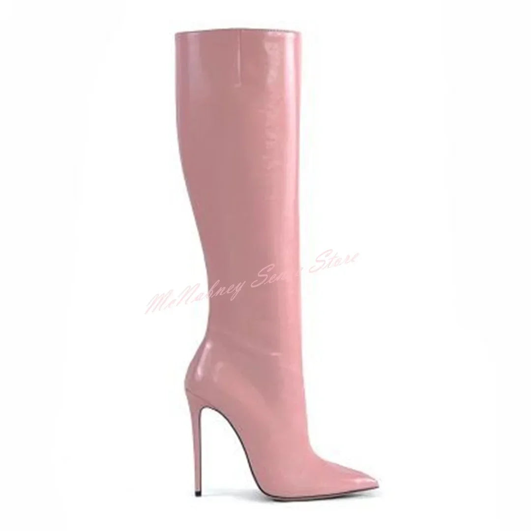 Bottes hautes femme cuir véritable – Bout pointu, talon aiguille, sans lacets 17 coloris