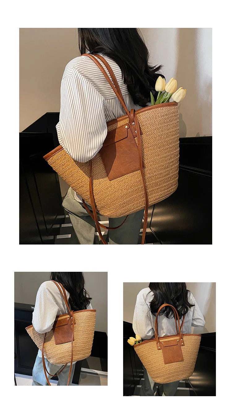 Sac tissé en paille – Fourre-tout plage été – Plusieurs coloris
