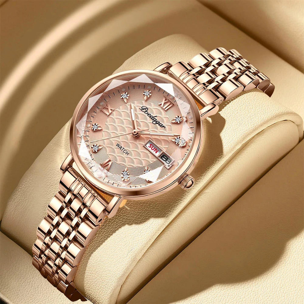 Montre femme  – Acier inoxydable, lumineuse, étanche – Plusieurs coloris
