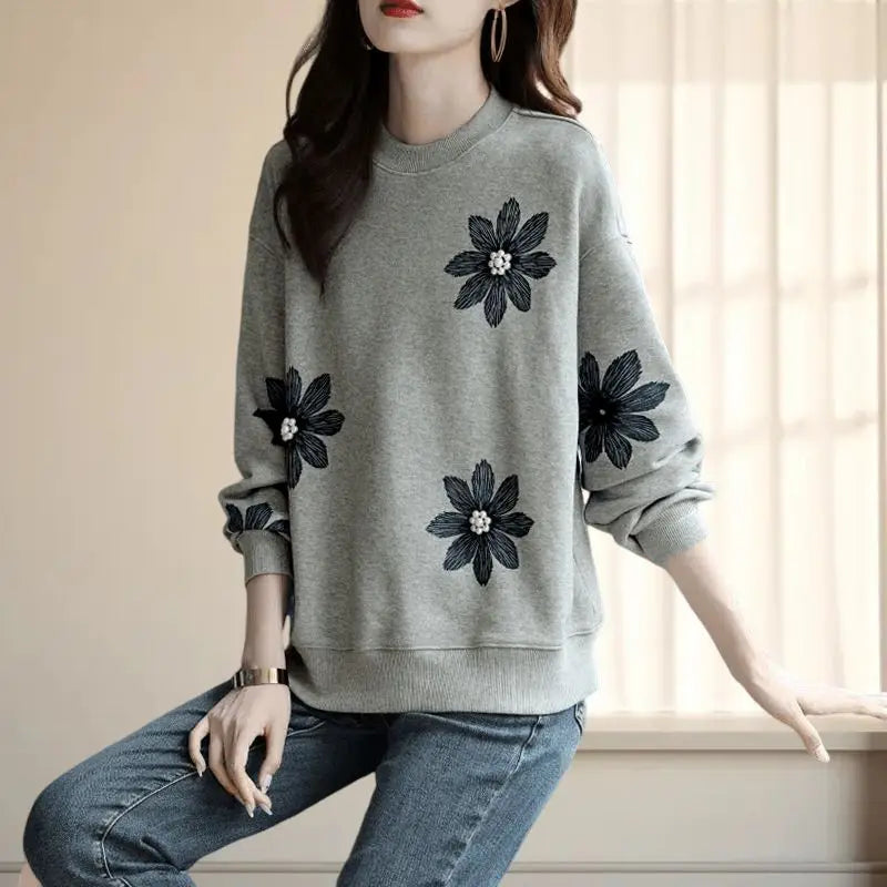 Sweat-Shirt Femme – Style Coréen, Petits Motifs Fleuris