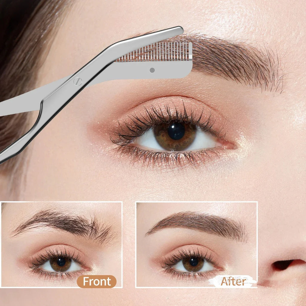 Kit Ciseaux à Sourcils en Acier Inoxydable avec Peigne – Plusieurs Coloris