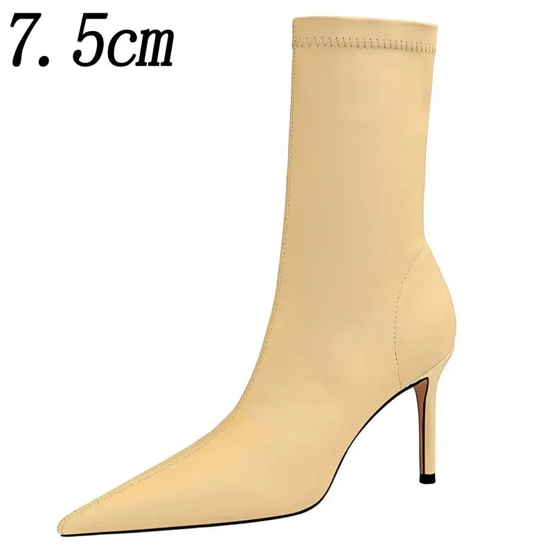 Bottines Chaussettes Femme – Bout Pointu & Talon Carré