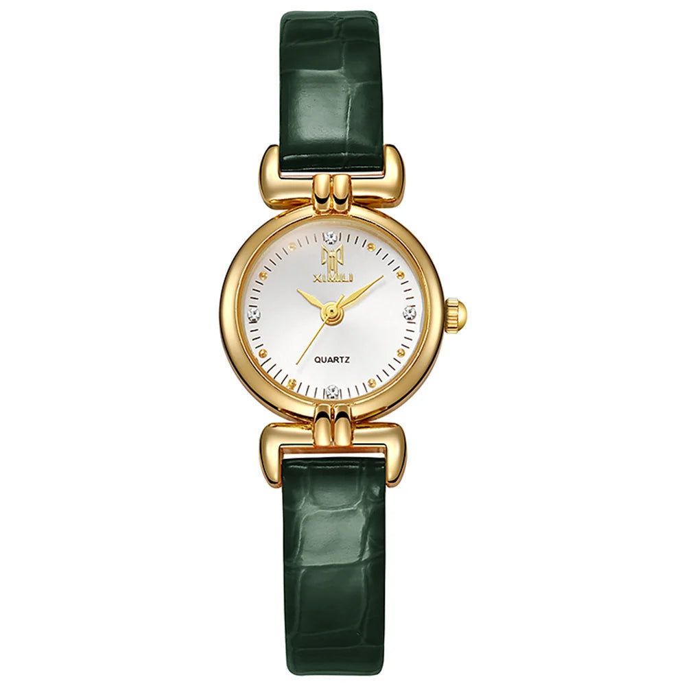 Montre femme verte Quartz, petits diamants, design simple & chic 6 coloris
