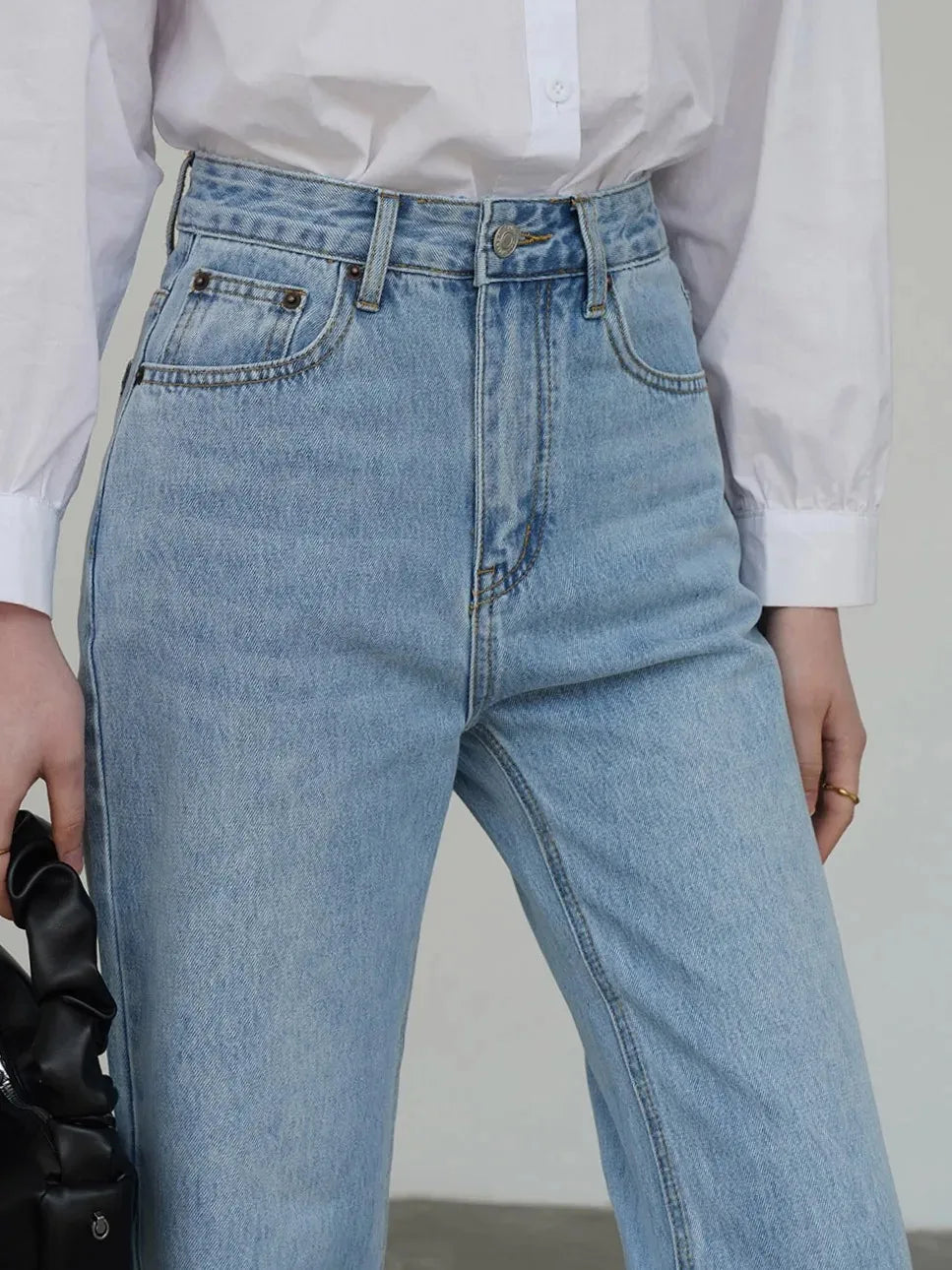 Jean droit femme Taille haute, bleu clair, longueur longue