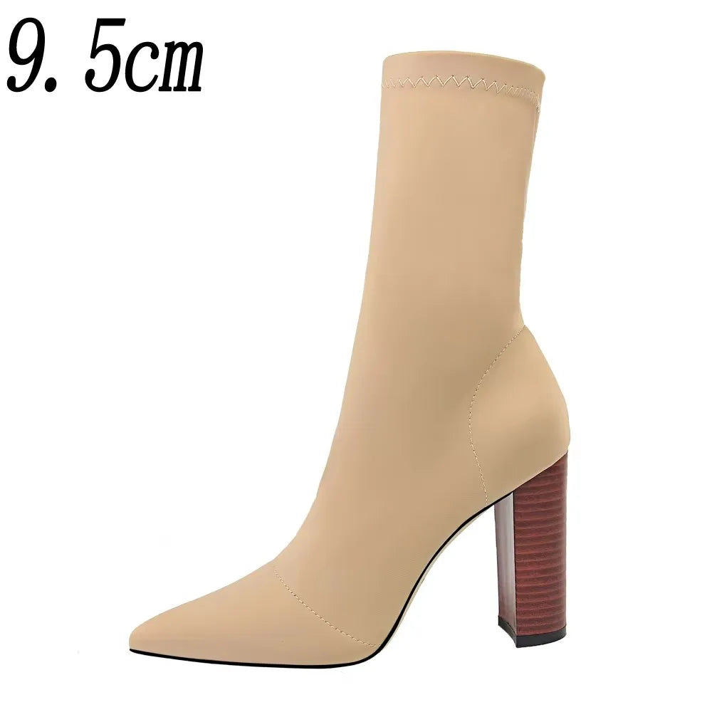 Bottines Chaussettes Femme – Bout Pointu & Talon Carré