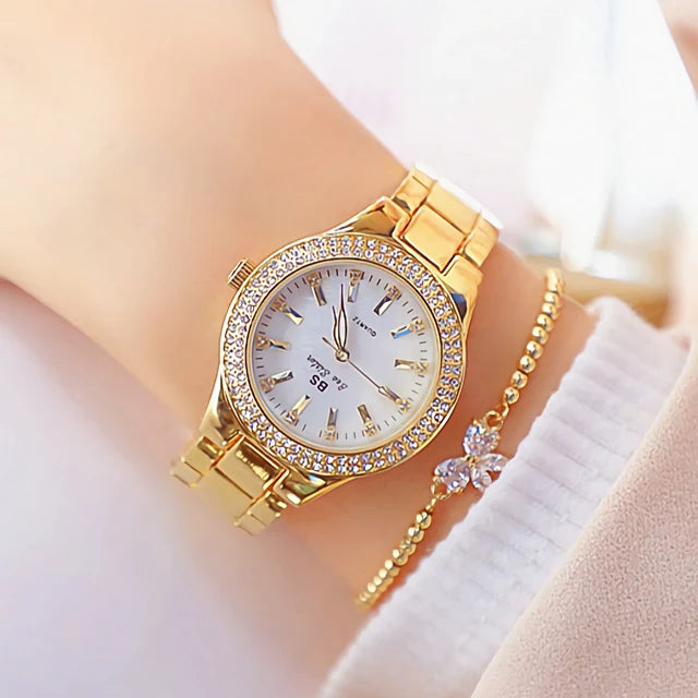 Montre femme  – Acier inoxydable, cristaux & diamants – Plusieurs coloris