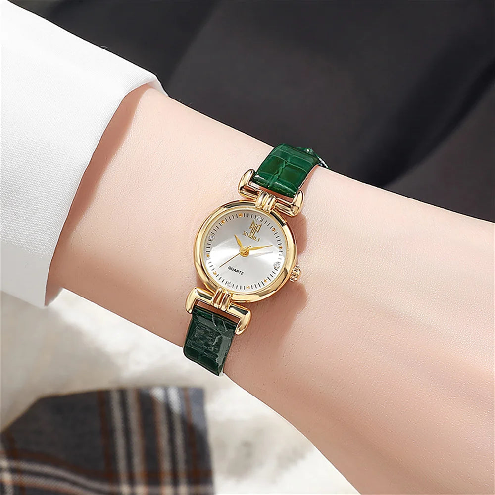 Montre femme verte Quartz, petits diamants, design simple & chic 6 coloris